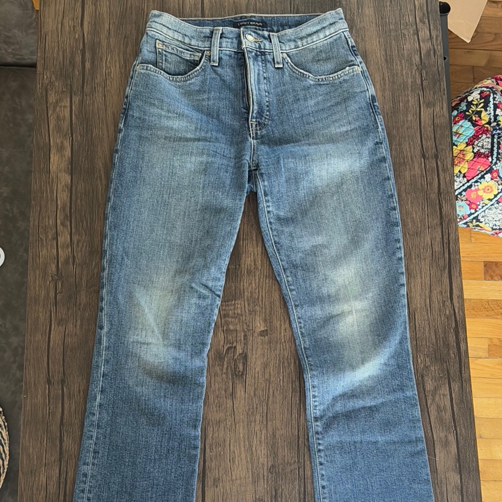 Blue Straight Leg Jeans with Vintage Fading